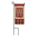 Magnolia Gardens 4 x 85 in Double Applique Fall Monogram W Burlap Mini Garden Flag M040037